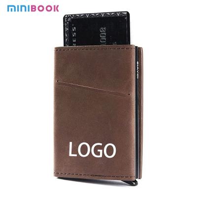 Κίνα Μινιμαλιστικό σχεδιασμό RFID Blocking Leather Pop Up Wallet για ασφαλή αποθήκευση πιστωτικών καρτών προς πώληση