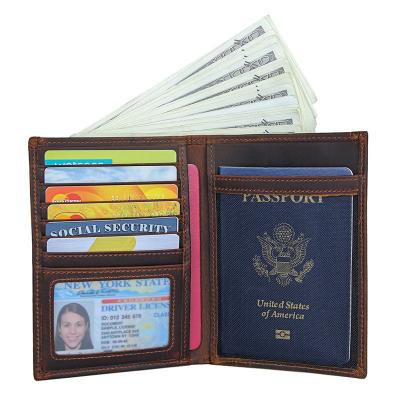 China Moderna capa de passaporte de couro genuíno carteira bifold com RFID bloqueio de couro de vaca à venda