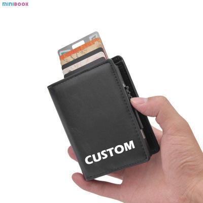 China Leer Business Pop Up Magnet RFID Credit Wallet Met Metalen Doos Voor Id Card Mannen Kaarthouders Te koop