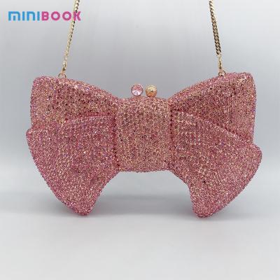 China Minibook Bowknot Crystal Evening Bags Fashion Handbag Rhinestone Bow PU Metal Purse for sale