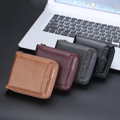 China Zipper Closure Retro Handmade Man Purse for Vintage Retro Matte Genuine Leather Wallet for sale