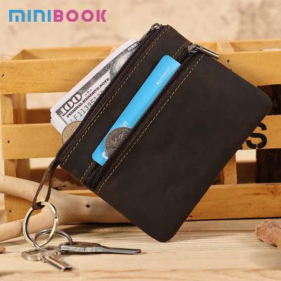 China Daily Business Genuine Leather Mini Coin Purse Keychains Money Bag Men Key Pouch Credit Card Holder Wallet for sale