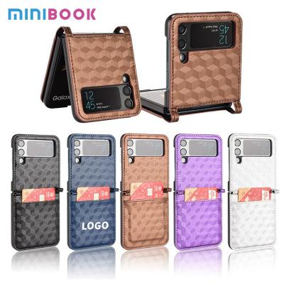 China Shockproof Luxury Square Leather Phone Case For Samsung Galaxy Z Flip 4 Back Bumper for sale