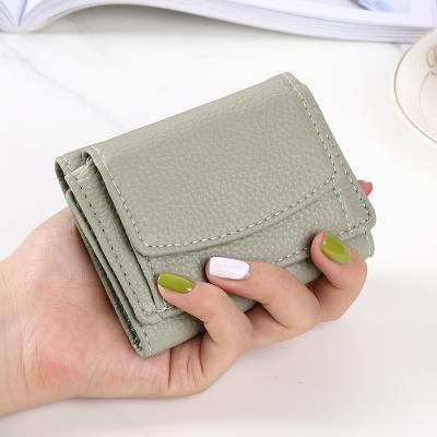 China Mini Card Holder Litchi Pattern PU Leather Wallet Female Three Fold Wallet with Coin Purse for sale