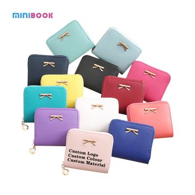 China Custom Bowknot Letter Logo Short Purses Small Zipper Coin Bag For Women for sale