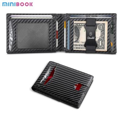 China Customizado Slim Fibra de Carbono de Couro Genuino Money Clip Wallet para Homens RFID Bloqueio à venda