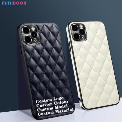 China Minibook Cuerpo de teléfono celular de cuero de grano rúmbico Pu para iPhone 12 Pro Logotipo personalizado OEM / ODM en venta