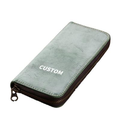 China Hecho a mano cuero genuino primera capa vegetal bronceado cartera larga logotipo personalizado para hombres en venta