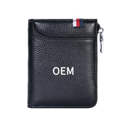 China Short Genuine Leather Men Wallet With Card Holder Zipper Purse Casual Standard Wallets for sale