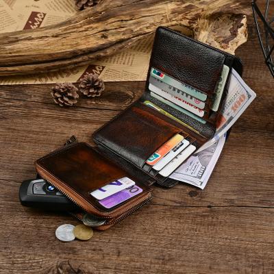 China Nylon Lining Material Men's Genuine Leather Wallet For Men Vintage Cowhide Money Clip for sale