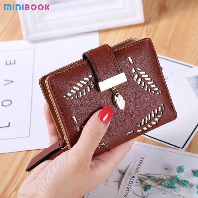 China Custom Decoration PU Leather Women Short Wallet with Zipper Closure and Card Slots for sale