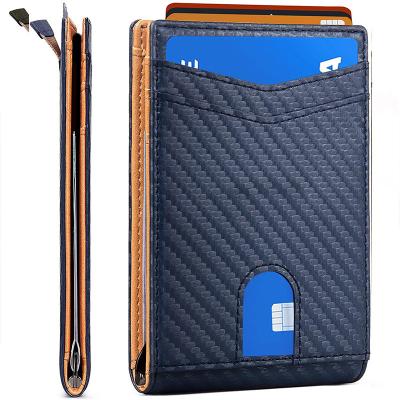 China Custom 9 Slots RFID Blocking Carbon Fiber Leather Money Slip Wallet Fashionable Style for sale