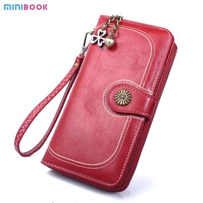 China Women's Long Wallet Leather Zipper Cash Stuffing Wristlet Purse Monederos Money Card Bag for sale