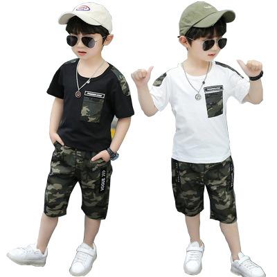 China Children's casual suit, two-piece suit children's short-sleeved leisure camouflage clothing 2020 summer boys new, mid and large for sale