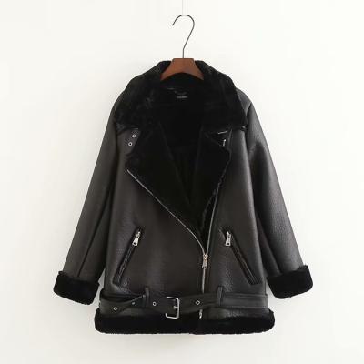 China Breathable Shearling Fur Coat Vintage Leather Sherpa Jacket Winter Coat Warm Filling Parka Bomber Leather Jacket for sale