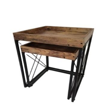 China New Retro Solid Wood Nesting Extendable Industrial Coffee Table Set of 2 Pieces for sale