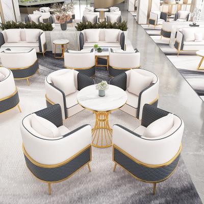 China Modern Custom Hotel Company Mall Sales Building Lobby Reception Living Room Furniture Set Chair Table Sofa Furniture Gua Set for sale