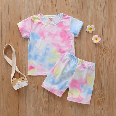 China Wholesale Summer QUICK DRY Soft Pajamas Set Tie Dye Casual Home Baby Two Piece Kids Clothing Sets for sale