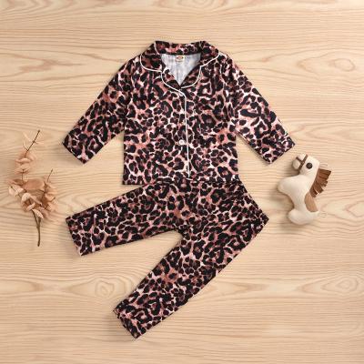 China Wholesale QUICK DRY girl sleepwear leopard printed breathable summer cotton kids pajamas set long sleeve pj pants kids sets for sale