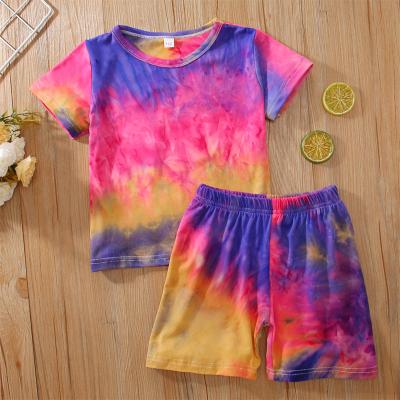 China Wholesale Girls Summer Loungewear QUICK DRY set to dye tying baby two piece kids Comfortball clothing home sets for sale