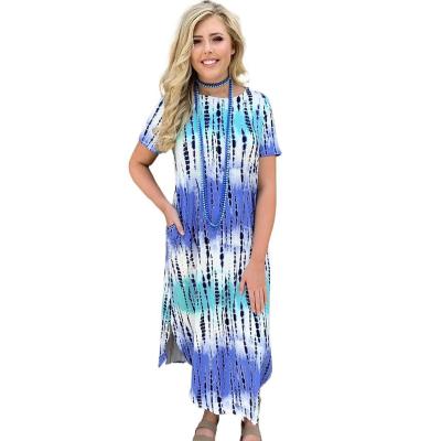 China Anti-wrinkle women summer dress maxi tie dyed clothes short sleeve dresses for ladies with pockets for sale