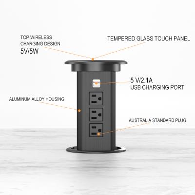 China Commercial Desktop Hidden Socket For Conference Table US Power Pop Up Socket With Wireless Charger for sale