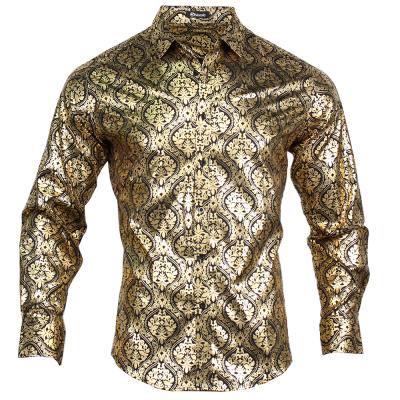 China Shinesia Anti-pilling Men's Shirts Plus Size Long Sleeve Flower Print Bronzing Luxury Comfy Fashion Party Stage Shirts for sale