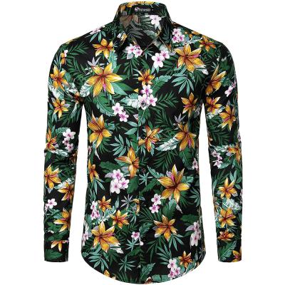 China Shinesia Men's Anti-pilling Flower Shirt Cotton Plus Size Long Sleeve Flower Printing Casual Custom Shirt for sale