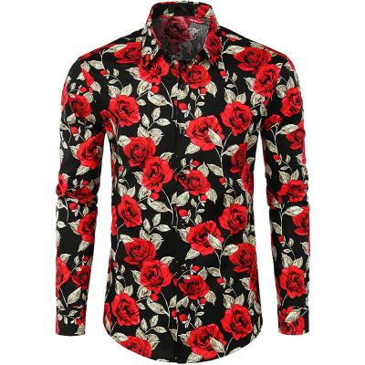 China Shinesia Men's Anti-pilling Flower Shirt Slim Long Sleeve Rose Casual Custom Print Shirt for sale