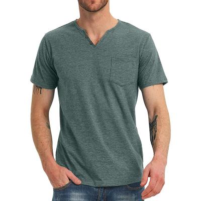 China OEM Soft Thin Casual T-shirts Shinesia Anti-Wrinkle Men's T-shirts Custom Short Sleeve Cotton Plus Size V-neck With Pocket Solid Color White for sale