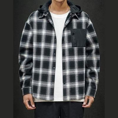 China Plaid Shinesia Reversible Men's Size Long Sleeve Hooded Cotton Plus Jackets Long Thickened Warm Casual OEM Custom Jacket for sale