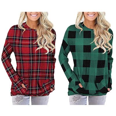 China Anti-wrinkle Shinesia Women's T-shirts Plus Plaid 2 Color Size Long Sleeve Causal Custom T-Shirt Pocket Side Loose Light Fashion for sale