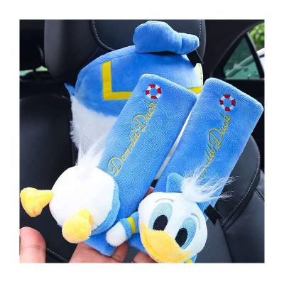 China Soft Donkey Car Duck Pillow Plush Car Cartoon Head And Back Pillow Seat Belt Set for sale