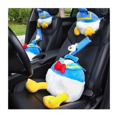 China Cute Soft Cute Car Headrest Donald Duck Cartoon Cushion Cushion Seat Belt Set Accessories for sale