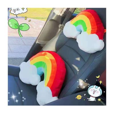 China Lovely Rainbow Color Cushion Plush Headrest Pillow Car Accessories Soft Filled Rainbow Cloud Cloud Pillow Soft Filled Gift for sale