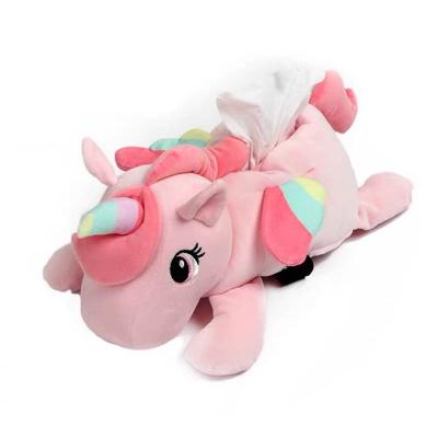 China Soft Cute Cartoon Car Tissue Box Animal Holder Unicorn Plush Toys for sale