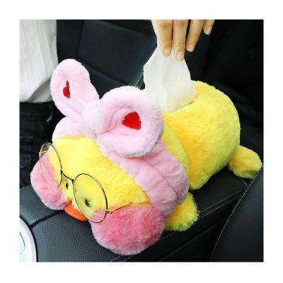 China Cartoon Soft Cute Car Puller Duck Hyaluronic Acid Plush Covered Car Towel Car Paper Towel Hanging Drawer for sale