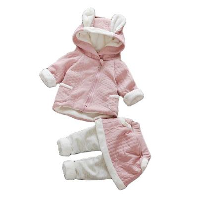 China New baby casual clothes set fashion 0-3 girl open fork velvet two-piece set cute hoodie year old for sale