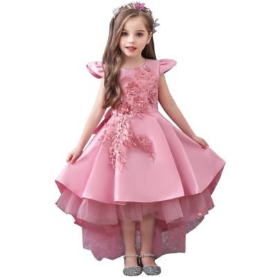 China Breathable Western Style Tailed Girl Wedding Dress Elegant Crew Neck Babies Dress Design Child Beaded Dresses For 10 Year Old Girls for sale