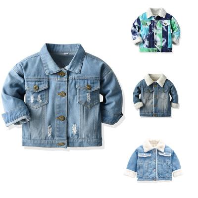 China Anti-wrinkle Outwear kids denim jacket OEM boy and girl custom baby kids plain fur jeans denim jacket for kids for sale