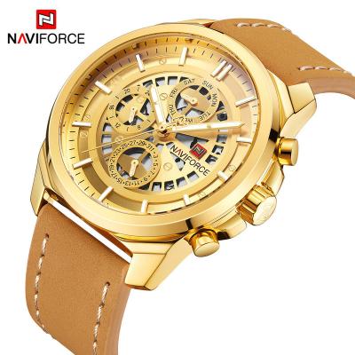 China 2019 Fashion Genuine Leather Band Naviforce 9129 Automatic Date Watch For Men High Quality Waterproof Dial Small Can Work Male Watch for sale