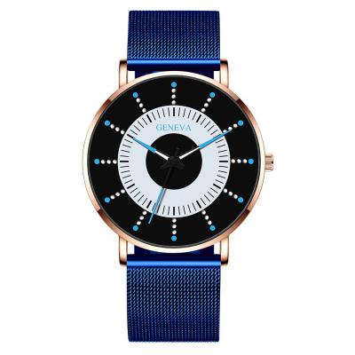 China 2021 New Fashion Men's Geneva Non-Specific Steel Mesh Quartz Wrist Watch Calendar Watch for sale