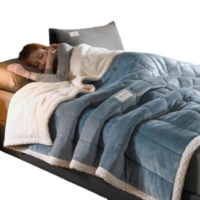 China Jacquard Soft Comfortable Thickened Heated Three Layer Double Sided Flannel And Sherpa Blanket For Fall And Winter for sale