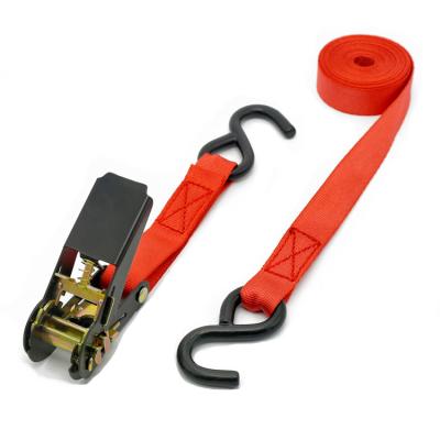 China Cargo Lashing Strap 1 Inch 800kgs Adjustable Handle Truck Ratchet Cargo Lashing Strap Belt With Black E-Coating Ratchet Link Down for sale