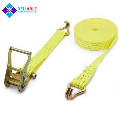 China Doing Cargo Lashing Strap 2inch Heavy Duty Tie Down Belt 3T Strong Cargo Binding Double J-Hook Ratchet Tie Down for sale