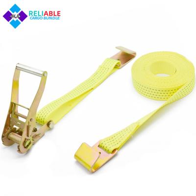 China Cargo Lashing Strap Rope 2 Inch 50mm Heavy Duty Adjustable Car Transport 5000kgs Strap With Flat Hook Ratchet Truck Link Down for sale