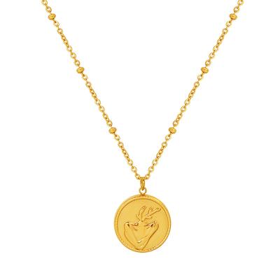 China FASHIONABLE Wholesale Gold Geometric Round Pendant Minimalist Chain Jewelry 18K Vintage Charm Vintage Steel Necklace for sale