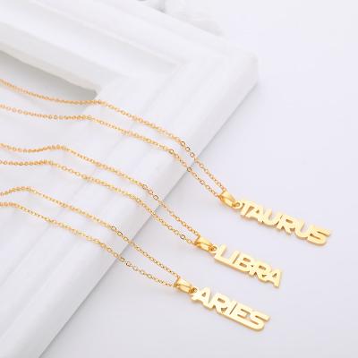 China FASHIONABLE Aesthetic Necklaces Stainless Steel Letter 18k Gold Plated Zodiac Sign Pendant Necklace for sale