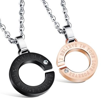 China FASHIONABLE Zircon Pendant Couples Love Stainless Steel Couples Necklaces Pendant Bail Rose Gold Black Necklace With Circle for sale