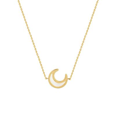 China FASHIONABLE Aesthetic 18k Gold Stainless Steel Women Ladies Necklace and Earrings Set Moon Opal Pendant Necklace for sale